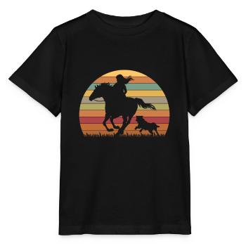 Chiens chevaux aiment rétro graphique cadeau équestre - T-shirt bio MINI CREATOR Stanley/Stella Enfant - noir - Devant - Mikhail (115cm)