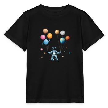 Astronaut mit Planeten - Ballons - Lustig abheben - Stanley/Stella Kinder T-Shirt MINI CREATOR  - Schwarz - Vorne - Mikhail (115cm)