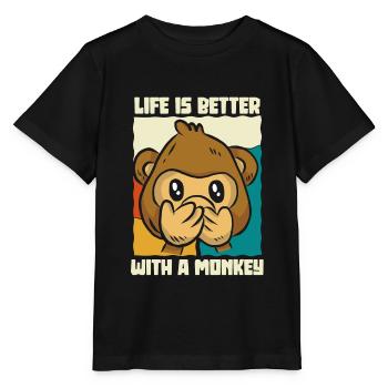 Life is better with a monkey - Äffchen - Stanley/Stella Kinder T-Shirt MINI CREATOR  - Schwarz - Vorne - Mikhail (115cm)