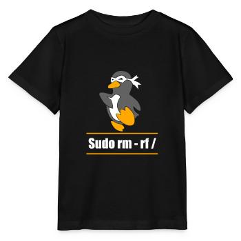 Tux Linux Penguin Sudo Rm Rf Geek Hacker - Stanley/Stella MINI CREATOR Kids’ T-Shirt - black - Front - Mikhail (115cm)