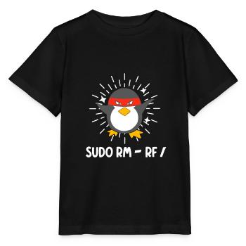 Tux Linux Penguin Sudo Rm Rf Geek Hacker - Stanley/Stella MINI CREATOR Kids’ T-Shirt - black - Front - Mikhail (115cm)