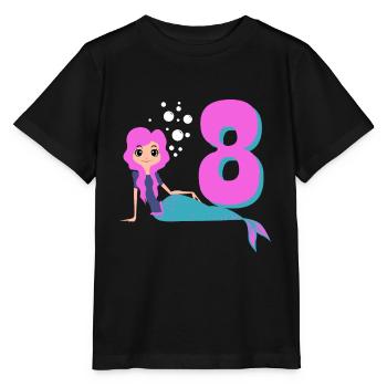 8th girl birthday mermaid gift - Stanley/Stella MINI CREATOR Kids’ T-Shirt - black - Front - Mikhail (115cm)