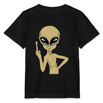 Funny Alien Middle Finger Stinking Finger Tshirt - Stanley/Stella MINI CREATOR Kids’ T-Shirt - black - Front - Mikhail (115cm)