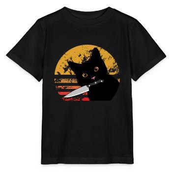 Chat Quel chat meurtrier noir drôle avec un couteau - T-shirt bio MINI CREATOR Stanley/Stella Enfant - noir - Devant - Mikhail (115cm)