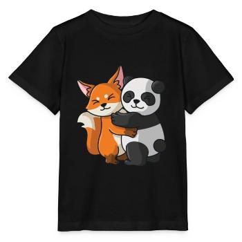 Süßer Fuchs und Pandabär schmusen kämpfend lustig - Stanley/Stella Kinder T-Shirt MINI CREATOR  - Schwarz - Vorne - Mikhail (115cm)