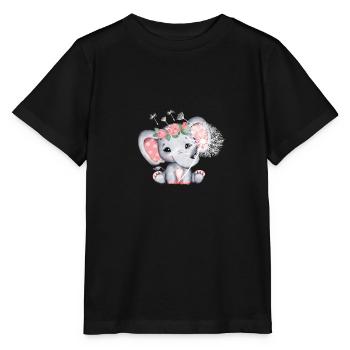 Elefant Mädchen mit Blume - Stanley/Stella Kinder T-Shirt MINI CREATOR  - Schwarz - Vorne - Mikhail (115cm)