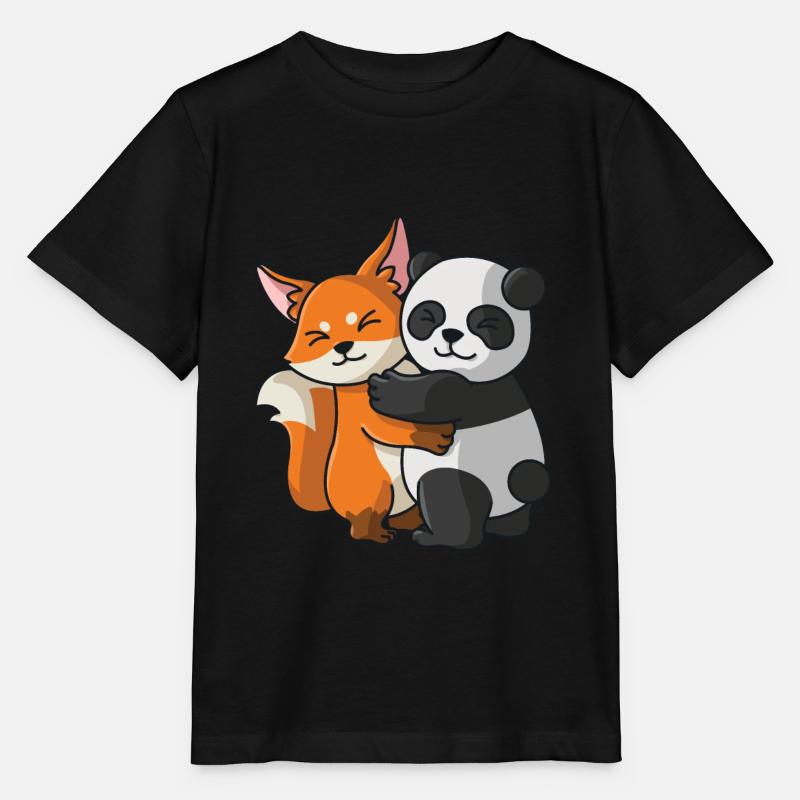 Renard avec panda aime les animaux mignons doux - T-shirt bio MINI CREATOR Stanley/Stella Enfant - noir