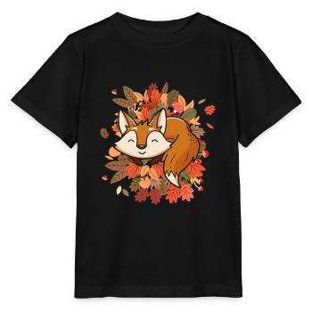 Mignon renard automne feuilles Les amoureux du renard - T-shirt bio MINI CREATOR Stanley/Stella Enfant - noir - Devant - Mikhail (115cm)