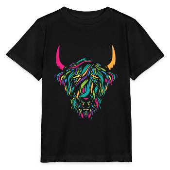 Highland Cow Animal Print Colorful Cow Lover Gift - Stanley/Stella Kinder T-Shirt MINI CREATOR  - Schwarz - Vorne - Mikhail (115cm)