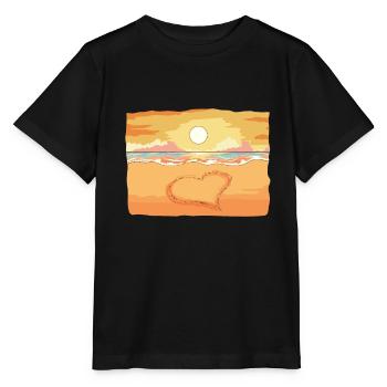 Coeur peint dans le sable au bord de la mer avec coucher de soleil - T-shirt bio MINI CREATOR Stanley/Stella Enfant - noir - Devant - Mikhail (115cm)