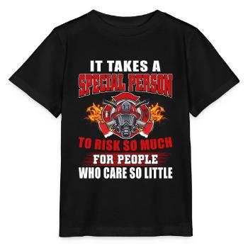 Pompier avec camion de pompiers - T-shirt bio MINI CREATOR Stanley/Stella Enfant - noir - Devant - Mikhail (115cm)