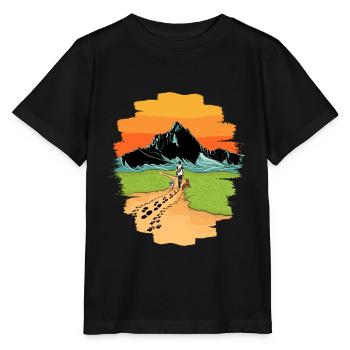 Mountains dog walking dog walk kids dog gift - Stanley/Stella MINI CREATOR Kids’ T-Shirt - black - Front - Mikhail (115cm)