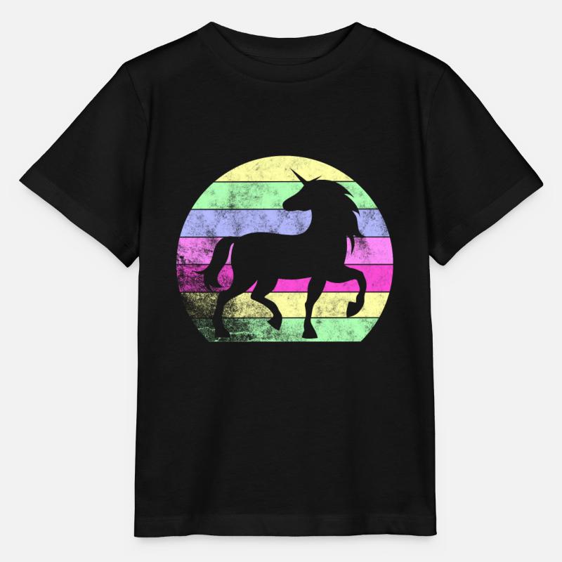 Retro unicorn mythical creature rainbow - Stanley/Stella MINI CREATOR Kids’ T-Shirt - black
