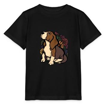 beagle floral - T-shirt bio MINI CREATOR Stanley/Stella Enfant - noir - Devant - Mikhail (115cm)