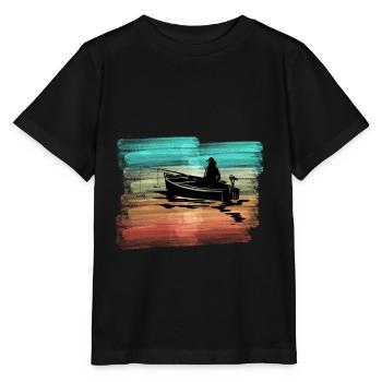 Angler in boat fishing fishing - Stanley/Stella MINI CREATOR Kids’ T-Shirt - black - Front - Mikhail (115cm)