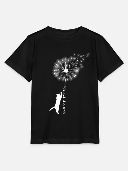 Katzen Pusteblume Löwenzahn Katze Tier Geschenk - Stanley/Stella Kinder T-Shirt MINI CREATOR - Schwarz