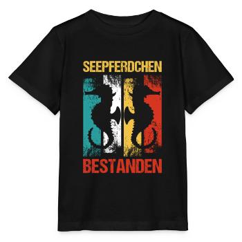 Seepferdchen Bestanden Frühschwimmer Abzeichen - Stanley/Stella Kinder T-Shirt MINI CREATOR  - Schwarz - Vorne - Mikhail (115cm)