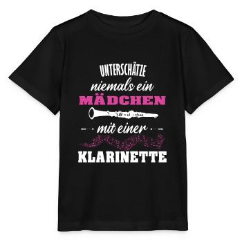 Unterschätze niemals ein Mädchen mit Klarinette - Stanley/Stella Kinder T-Shirt MINI CREATOR  - Schwarz - Vorne - Mikhail (115cm)