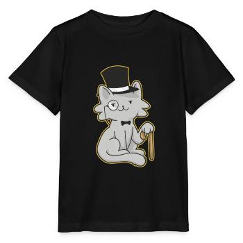 Gentleman cat with top hat and walking stick - Stanley/Stella MINI CREATOR Kids’ T-Shirt - black - Front - Mikhail (115cm)