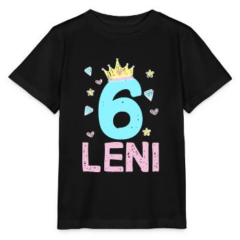 6th Birthday Leni Princess Crown Unicorn - Stanley/Stella MINI CREATOR Kids’ T-Shirt - black - Front - Mikhail (115cm)