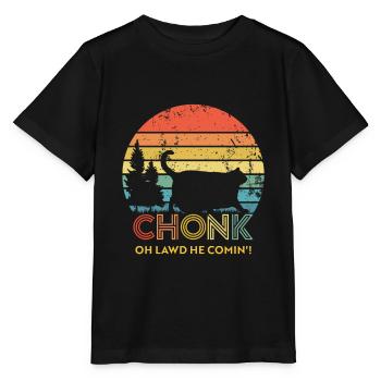 Retro Sonnenuntergang Chonk Katze Mollige Katze - Stanley/Stella Kinder T-Shirt MINI CREATOR  - Schwarz - Vorne - Mikhail (115cm)