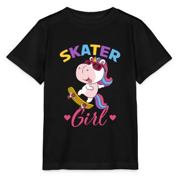 Skater Girl Einhorn Skateboard - Stanley/Stella Kinder T-Shirt MINI CREATOR  - Schwarz - Vorne - Mikhail (115cm)