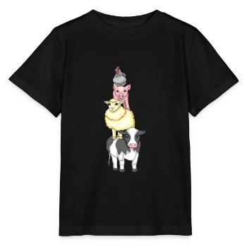 Farmtiere die auf dem Rücken des Anderen stehen - Stanley/Stella Kinder T-Shirt MINI CREATOR  - Schwarz - Vorne - Mikhail (115cm)