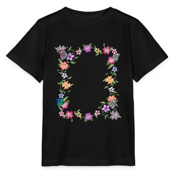 Flower vine with butterflies, flowers, insects - Stanley/Stella MINI CREATOR Kids’ T-Shirt - black - Front - Mikhail (115cm)