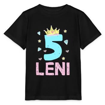 5. Geburtstag Leni Prinzessin Krone Einhor - Stanley/Stella Kinder T-Shirt MINI CREATOR  - Schwarz - Vorne - Mikhail (115cm)