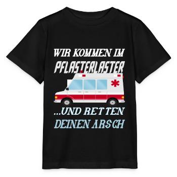 PFLASTERLASTER Sanitäter Krankenwagen - Stanley/Stella Kinder T-Shirt MINI CREATOR  - Schwarz - Vorne - Mikhail (115cm)