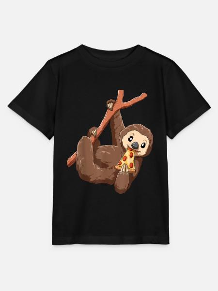 Faultier Faultiere Faul Pizza essen - Stanley/Stella Kinder T-Shirt MINI CREATOR - Schwarz