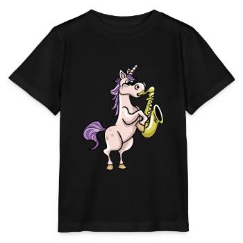 Saxophonist Einhorn - Stanley/Stella Kinder T-Shirt MINI CREATOR  - Schwarz - Vorne - Mikhail (115cm)