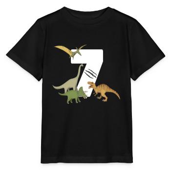 7th Birthday Children's Birthday Dino Dinosaur - Stanley/Stella MINI CREATOR Kids’ T-Shirt - black - Front - Mikhail (115cm)