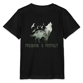 Preserve & Protect Environmental Protection Climate Protection Wolf - Stanley/Stella MINI CREATOR Kids’ T-Shirt - black - Front - Mikhail (115cm)