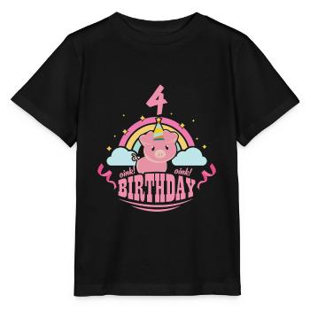 4 birthday pig - Stanley/Stella MINI CREATOR Kids’ T-Shirt - black - Front - Mikhail (115cm)