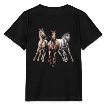 galloping horses - Stanley/Stella MINI CREATOR Kids’ T-Shirt - black - Front - Mikhail (115cm)
