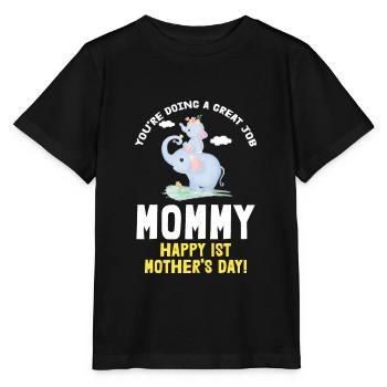Muttertag Mutter Mummy Erster Elefant Geschenk - Stanley/Stella Kinder T-Shirt MINI CREATOR  - Schwarz - Vorne - Mikhail (115cm)