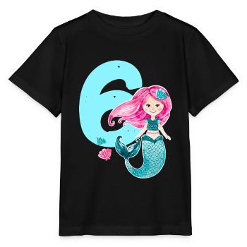 6ème anniversaire sirène 6 ans coquillage océan - T-shirt bio MINI CREATOR Stanley/Stella Enfant - noir - Devant - Mikhail (115cm)