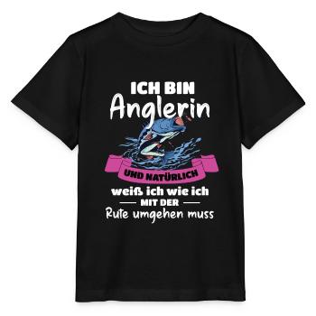 Angel Mädchen Anglerin Fischerin - Stanley/Stella Kinder T-Shirt MINI CREATOR  - Schwarz - Vorne - Mikhail (115cm)