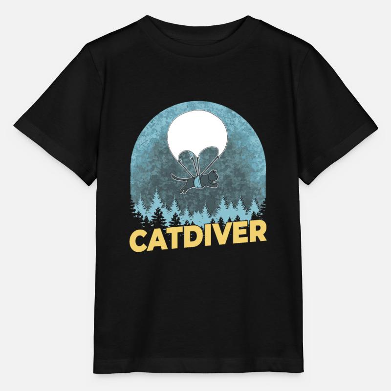 Catdiver - Chat drôle de parachutiste - T-shirt bio MINI CREATOR Stanley/Stella Enfant - noir