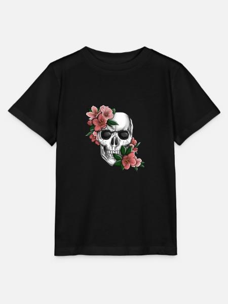 Tête de mort avec des fleurs - T-shirt bio MINI CREATOR Stanley/Stella Enfant - noir