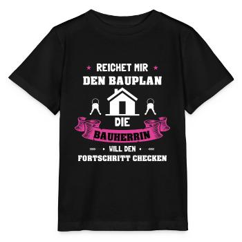 Bauherrin Bauhelm Reicht mir den Bauplan - Stanley/Stella Kinder T-Shirt MINI CREATOR  - Schwarz - Vorne - Mikhail (115cm)