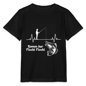 Herzschlag Angler Fischer Komm Her Fischi Fischi - Stanley/Stella Kinder T-Shirt MINI CREATOR  - Schwarz - Vorne - Mikhail (115cm)
