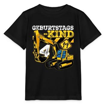 Bagger Baustelle Geburtstag 4 Jahre Geschenk Bau - Stanley/Stella Kinder T-Shirt MINI CREATOR  - Schwarz - Vorne - Mikhail (115cm)