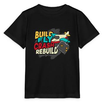 Build Fly Crash Rebuild RC Modellflugzeug - Stanley/Stella Kinder T-Shirt MINI CREATOR  - Schwarz - Vorne - Mikhail (115cm)
