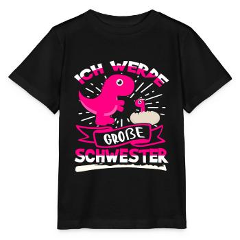 Ich werde Große Schwester Dino Motiv - Stanley/Stella Kinder T-Shirt MINI CREATOR  - Schwarz - Vorne - Mikhail (115cm)