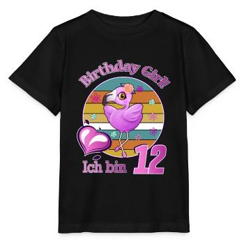 Geburtstag Mädchen Flamingo ich Bin 12 Jahre alt - Stanley/Stella Kinder T-Shirt MINI CREATOR  - Schwarz - Vorne - Mikhail (115cm)