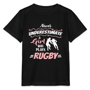 Never Underestimate A Rugby Girl Spielerin - Stanley/Stella Kinder T-Shirt MINI CREATOR  - Schwarz - Vorne - Mikhail (115cm)