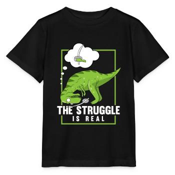 The Struggle Is Real Sword Fighting Dinosaur - Stanley/Stella MINI CREATOR Kids’ T-Shirt - black - Front - Mikhail (115cm)