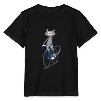 Katze fährt Fahrrad Mountainbike Geschenk - Stanley/Stella Kinder T-Shirt MINI CREATOR  - Schwarz - Vorne - Mikhail (115cm)